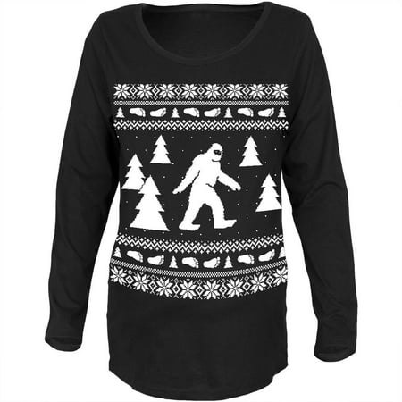 

Sasquatch Ugly Christmas Sweater Black Maternity Soft Long Sleeve T-Shirt - 2X-Large