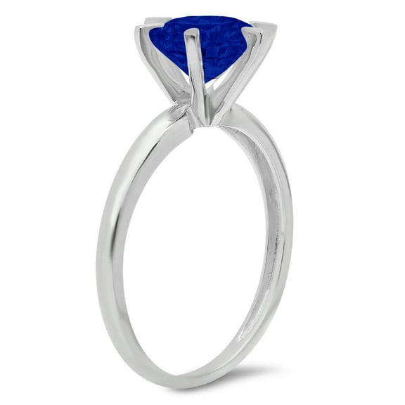 1.5 ct Round Cut Simulated Blue Sapphire Solitaire Engagement Ring for Women in 18K White Gold