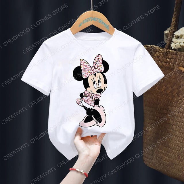 Minnie Children T-shirt Kawaii Disney T Shirt Floral Mickey Mouse Anime Cartoon Casual Clothes Kid Girl Boy Short Sleeve Top Tee1T Gao Jinjia LED