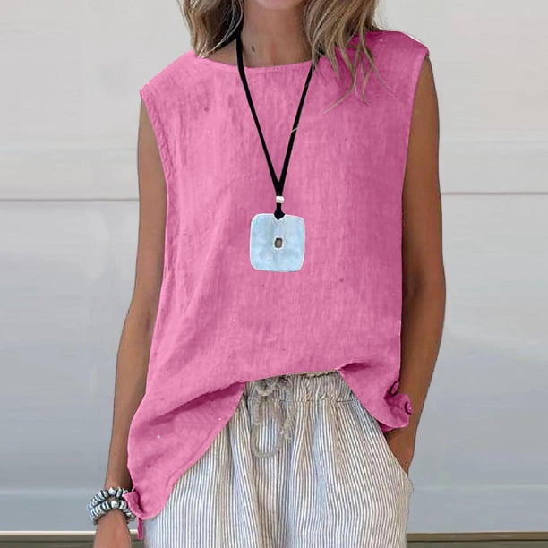 Craaazy Women Casual Sleeveless Tank Top, Solid Color Loose Fit Round Neck Vest, High Low Hem Asymmetric Top for Daily Wear Gifts