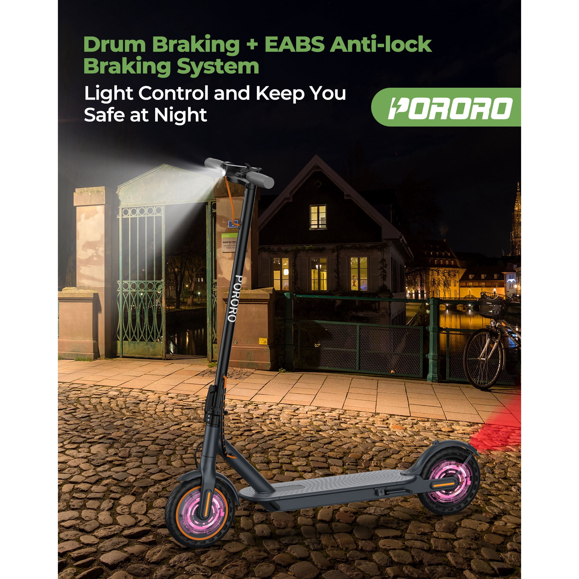 PORORO HES20 Electric Scooter for Adults, Max 19 Miles Range, with 8.5" Tires, 350W, 10.5Ah, 19MPH, Black