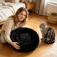 thumbnail image 4 of Fluffy Round Pet Cushion, Ultra Soft Plush Sleeping Bed, Non-Slip Warm Mat for All Season Indoor Pet Rest Light pink 15in, 4 of 7
