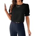 thumbnail image 2 of Women Dressy Plain Solid Short Sleeve Chiffon Blouse Boat Neck Shirts Summer Tops Elegant Blouse Tshirts Tees Apparel Black L, 2 of 8