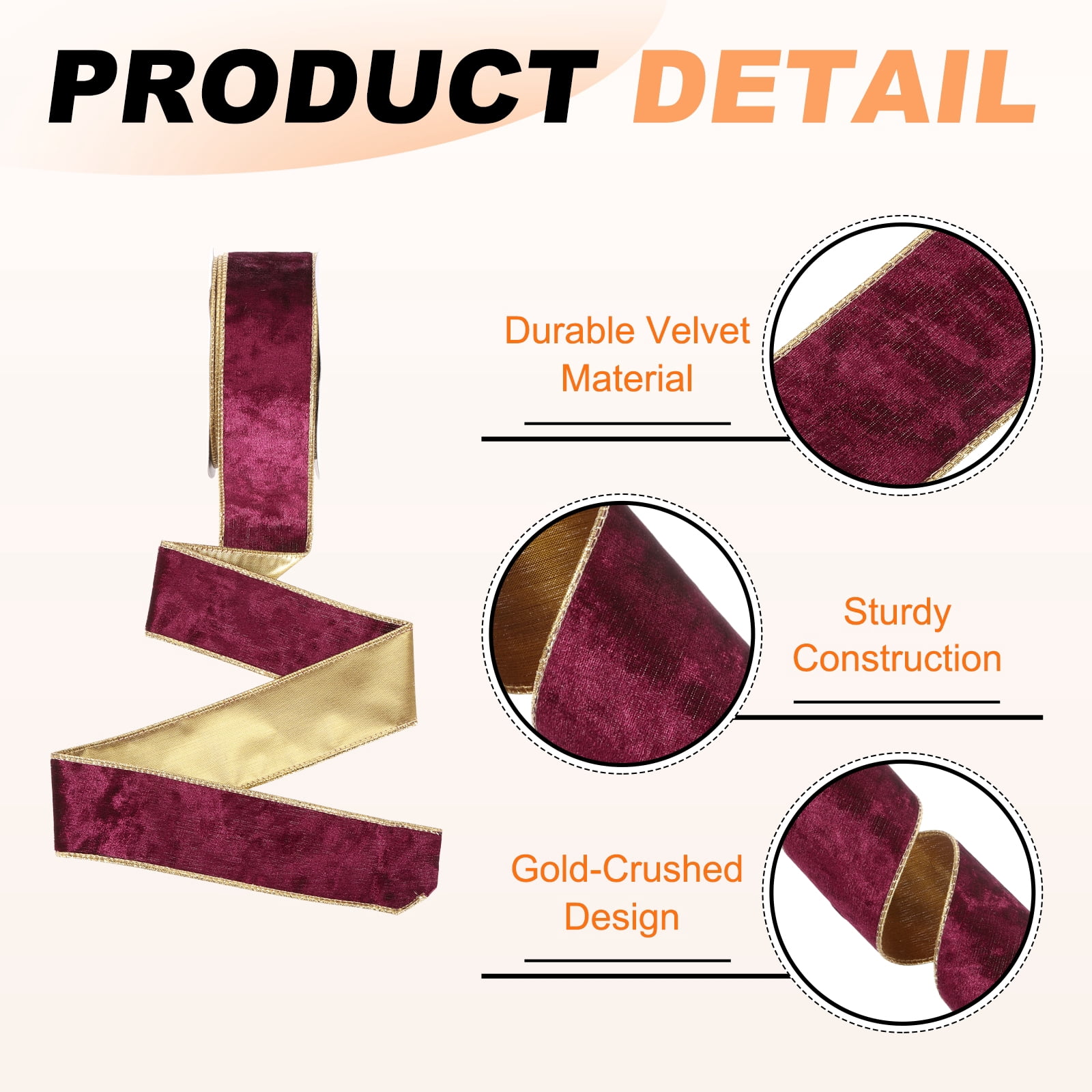 Uxcell Velvet Wired Ribbon, (1.6 Inch x 10 Yards, 2 Pcs)(Dark Red) Velvety Gold Crushed Ribbons Gift Wrapping Binding, Suit For- Crafts/Bow/Wreaths/Christmas Tree Decoration