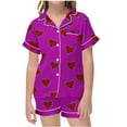 thumbnail image 2 of Auroural Kids Pajamas Short Sleeve with Pants Girls Button Front Pajama Top & Shorts Set, Heart Shaped Print， 2-Piece, Sizes 2-14 & Plus, 2 of 6