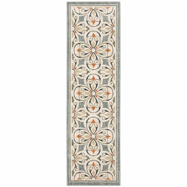 homeroots home decor 388021 2’ x 7’ Gray and Beige Medallion Indoor Runner Rug