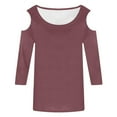 thumbnail image 4 of Women's Off Shoulder Top - 7/4 Sleeve, Casual Fit, Stretchy Material, Perfect for Spring/Fall - S-XXL Sizes in Solid Colors, 4 of 5