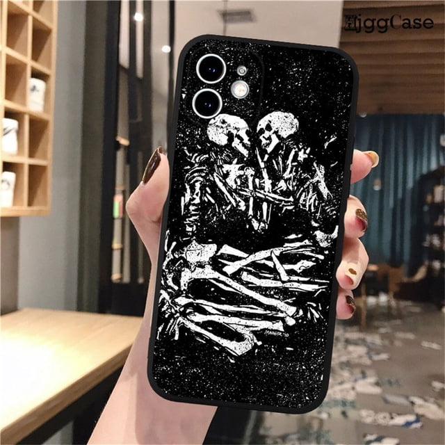 Funda de teléfono negra para iPhone 14, 13, 12, 11 Pro, XS Max, 6 S, 8, 7 Plus, X, XR, 5S, SE, 12Mini, Reaper Grim, funda de silicona suave con esqueleto de calavera Fivean unisex