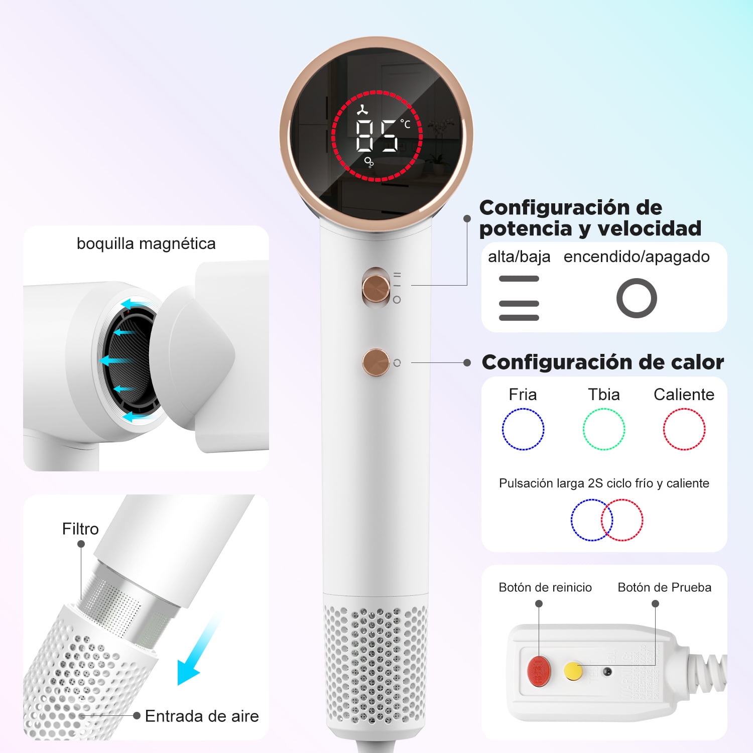 Hair Dryer, 160000 RPM Professional High-Speed Blow Dryer 200 Millions Negative Ionic Care Hair Dryer for Fast Drying, Low Noise Thermo-Control Hairdryer, Home, Travel & Salon