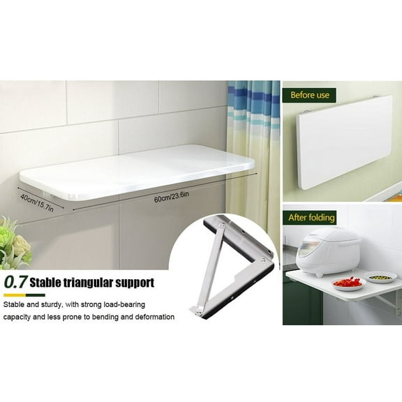 ChicHomey Wall Mounted Folding Table,23.62" x 15.75" Drop-Down Table, Solid Wood Composite Pane Stainless Steel Table for Bedroom Kitchen Study Room