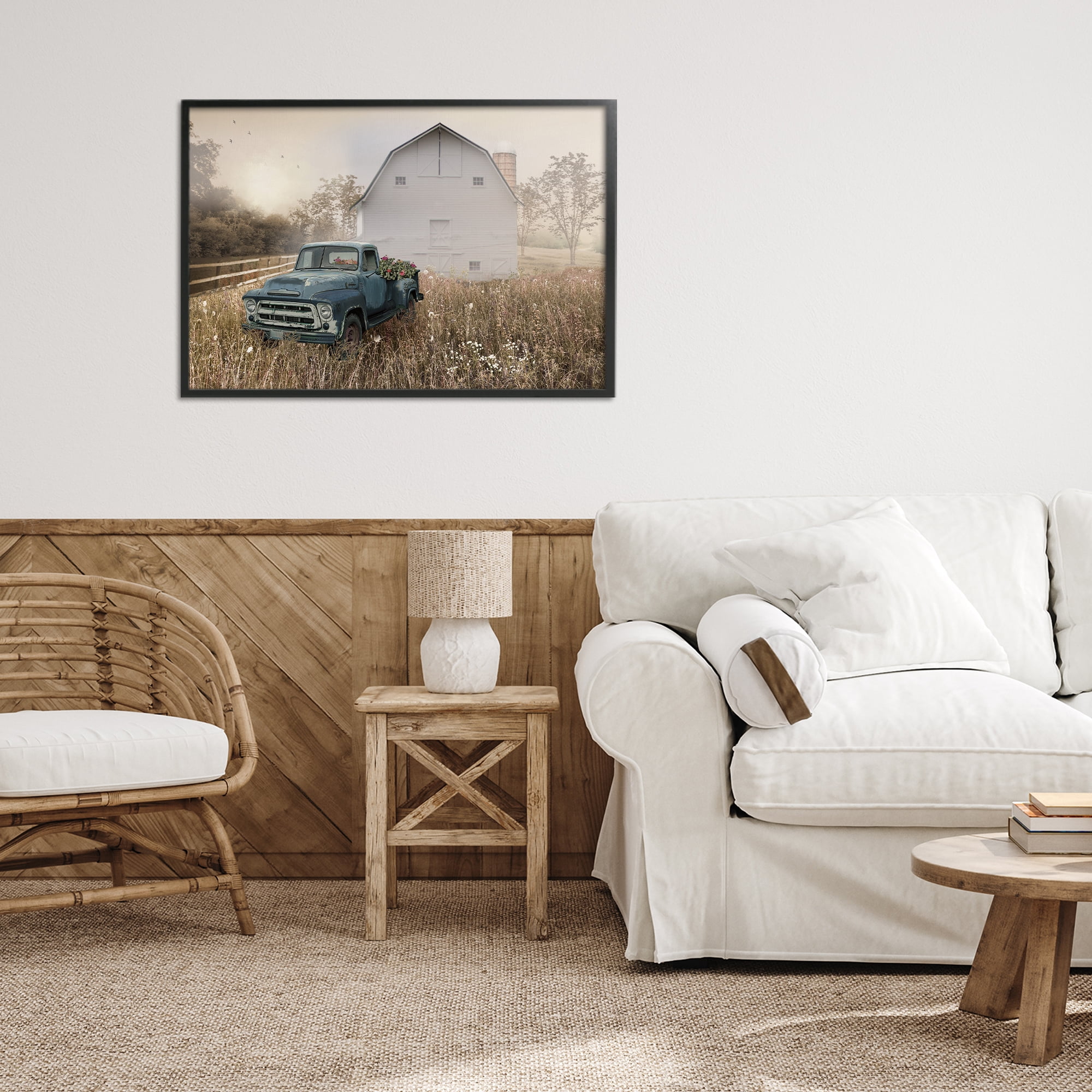 Stupell Industries Vintage Pickup in Wildflowers Black Framed Giclee Art, design by Nan