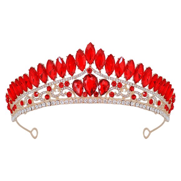 HINTRMENT 1Pcs Red Rhinestone Crown Headband For Bride Elegant Hairstyle Complement For Parties
