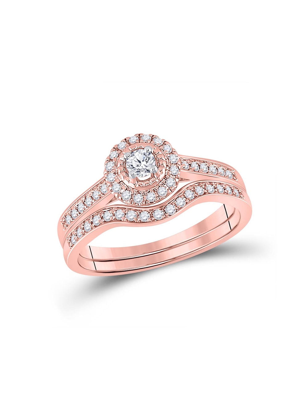 YourJewelryStore 10kt Rose Gold Round Diamond Halo Bridal