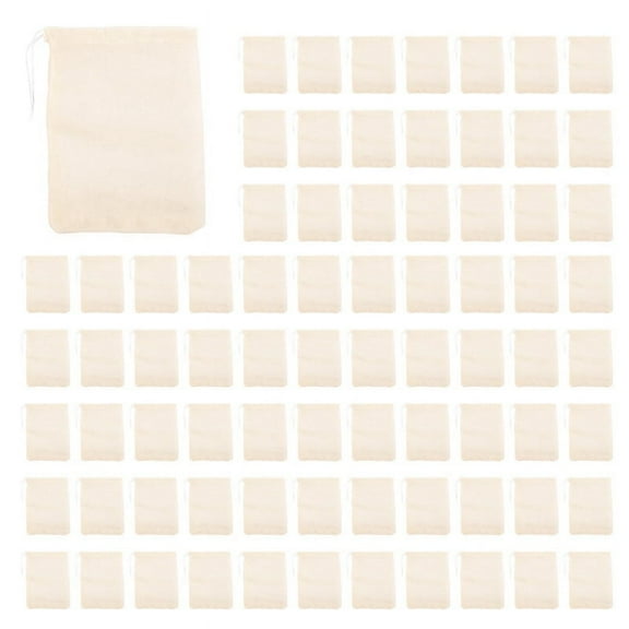 200 Pieces Drawstring Cotton Bags Muslin Bags,Tea Brew (4 x 3 Inches)