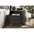 thumbnail image 5 of Baxton Studio Claverie Mid-Century Modern Charcoal Fabric Upholstered 2-Drawer Wood Nightstand, 5 of 5