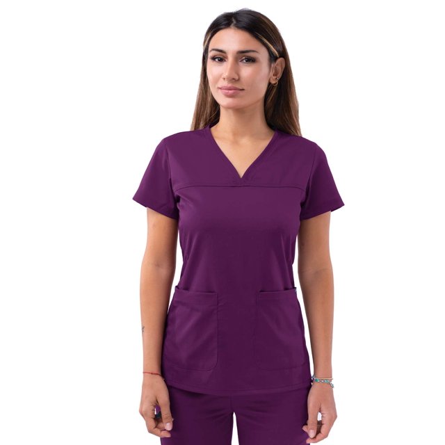 Bata Médica Adar Pro Para Mujer - Blusa Médica Sweetheart Con Cuello En V - P4210 - Berenjena - Xl