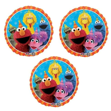 Sesame Street Big Bird Elmo Cookie Monster Oscar Abby Cadabby 3 Count 18" Birthday Party Mylar Foil Balloons