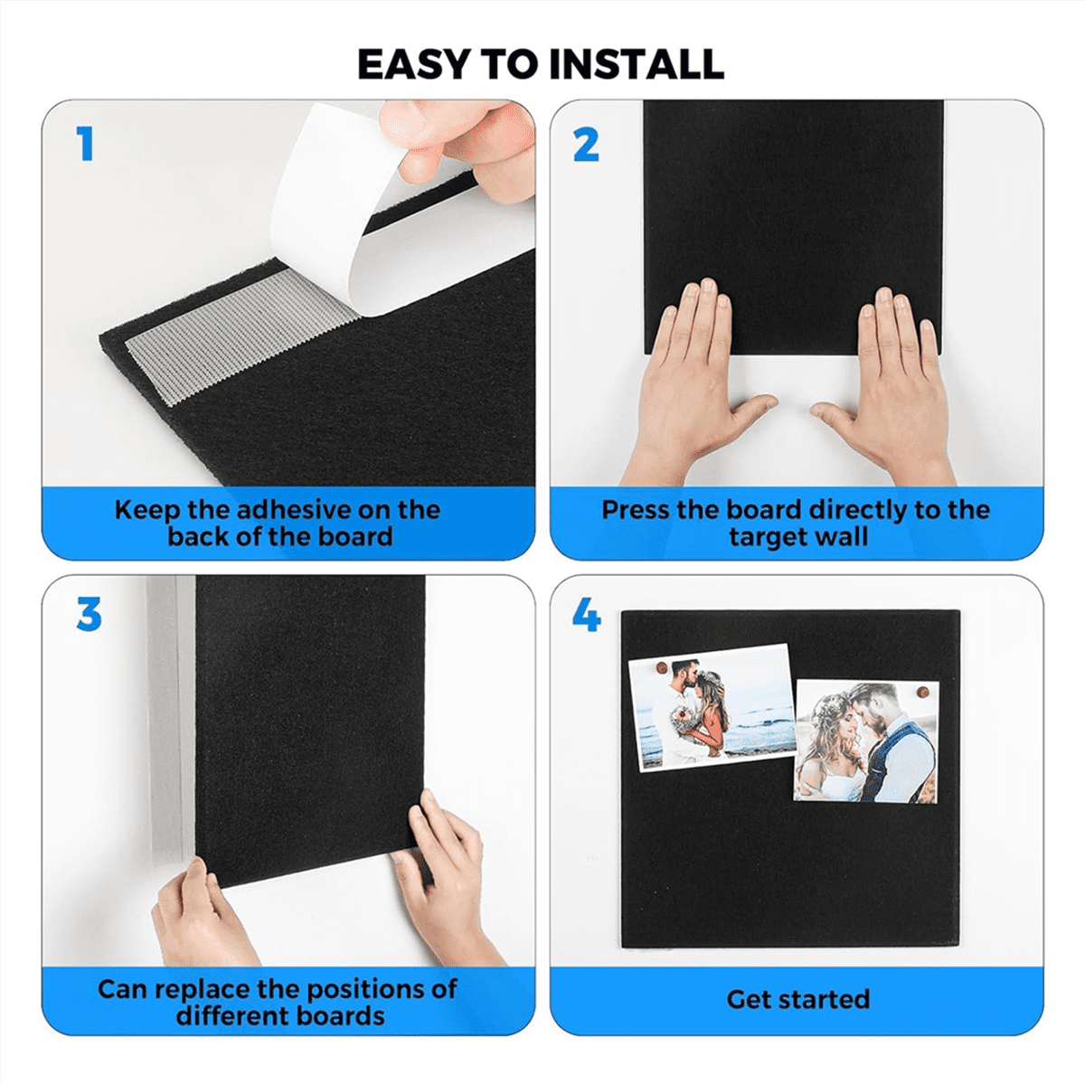 Cork Board Alternative, 6 Pack Felt Wall Tiles with 50 Pushpins, Black Cork Boards G14256