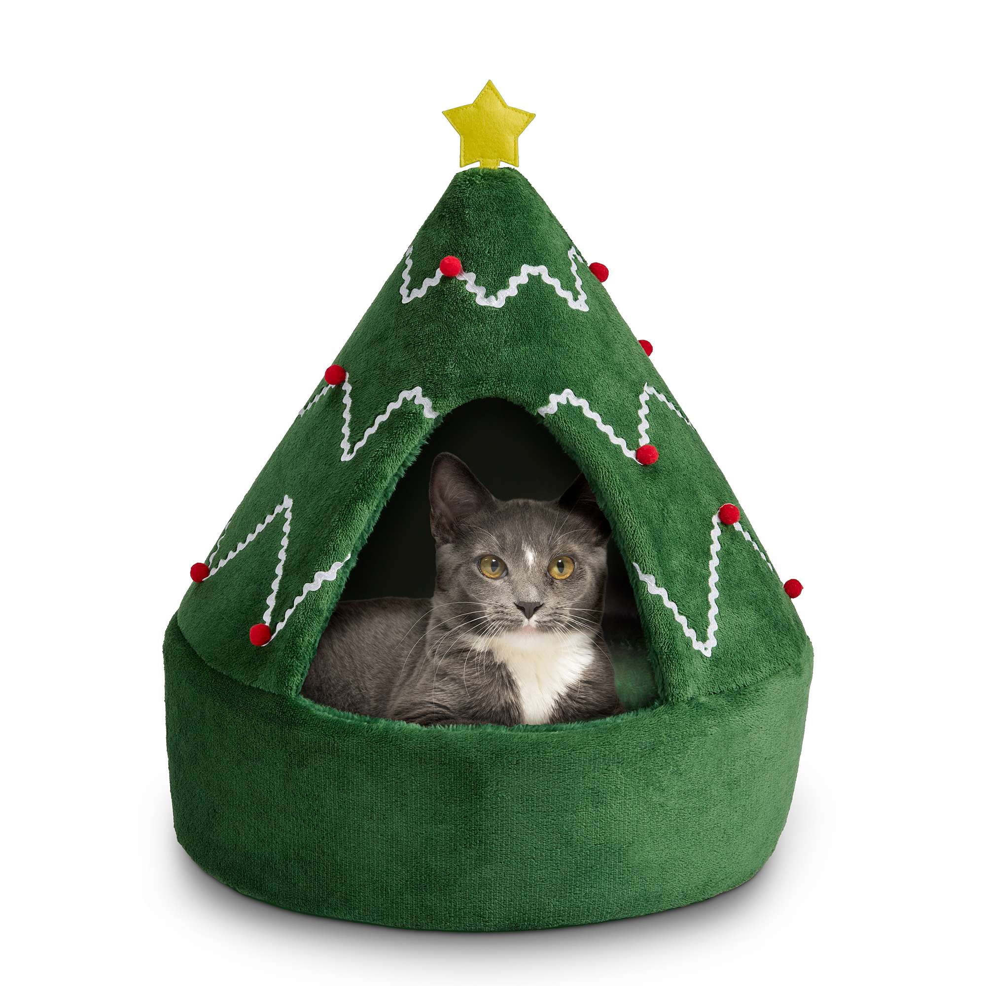 Vibrant Life Holiday Hideaway Dog & Cat Cave Bed Christmas Tree, Small
