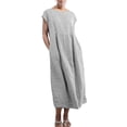 thumbnail image 1 of Innerwin Robes Col Rond Robe pour Femme Plage Couleur Unie Ample Robe d'Été Argent 4TG, 1 of 6