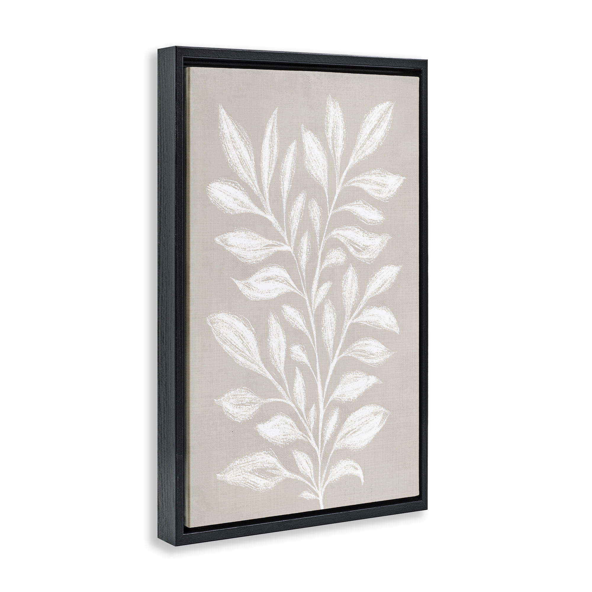 Stupell Industries Chalk Sketch Leaves Plants & Flowers Painting Black Floater Framed Canvas Art Print Wall Art, 17 x 25