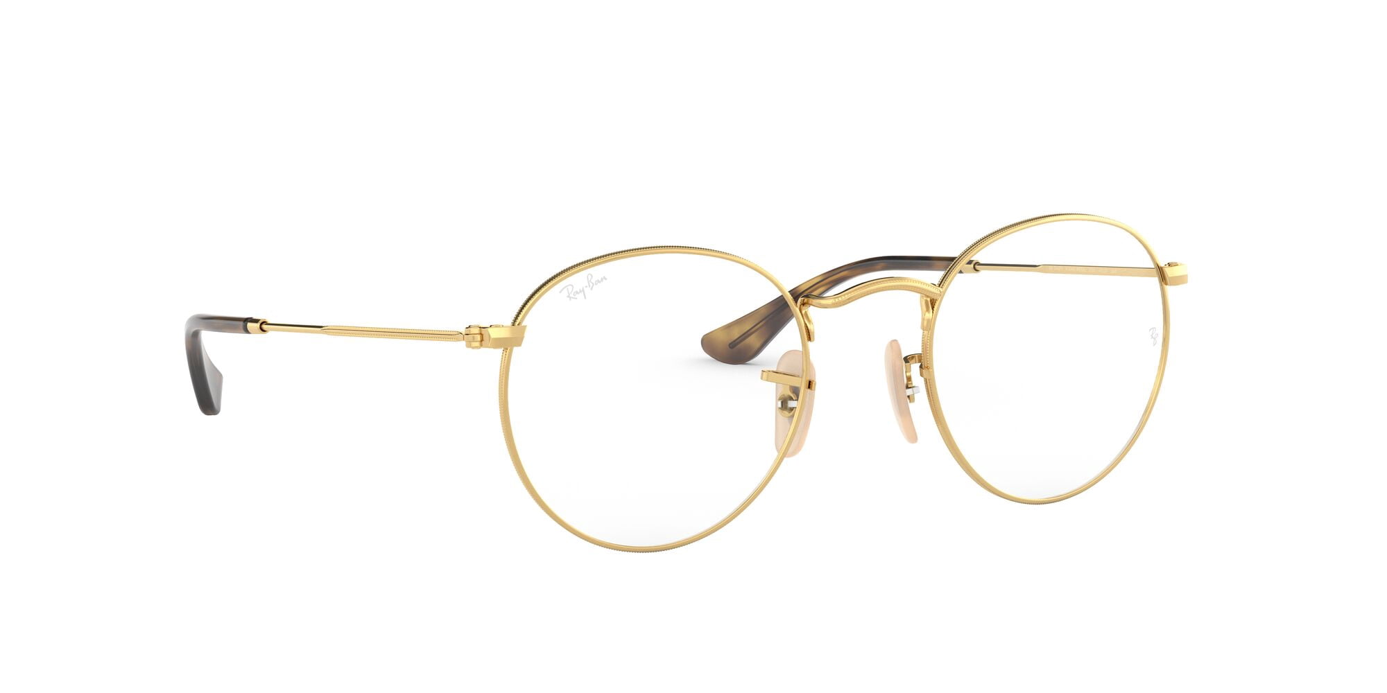 Ray-Ban Round Metal Prescription Eye Glasses with Metal Frames and Case, Arista Gold, Size 50