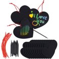 thumbnail image 1 of HTOOQ Valentines Day Decoration Scratch Art Paper Crafts Kit Bulk Pack of Scratch Hearts with Magic Rainbow Colors HTOOQ 24 Heart Cards, 24 Scratch Sticks, 24 Ribbons - -, 1 of 7