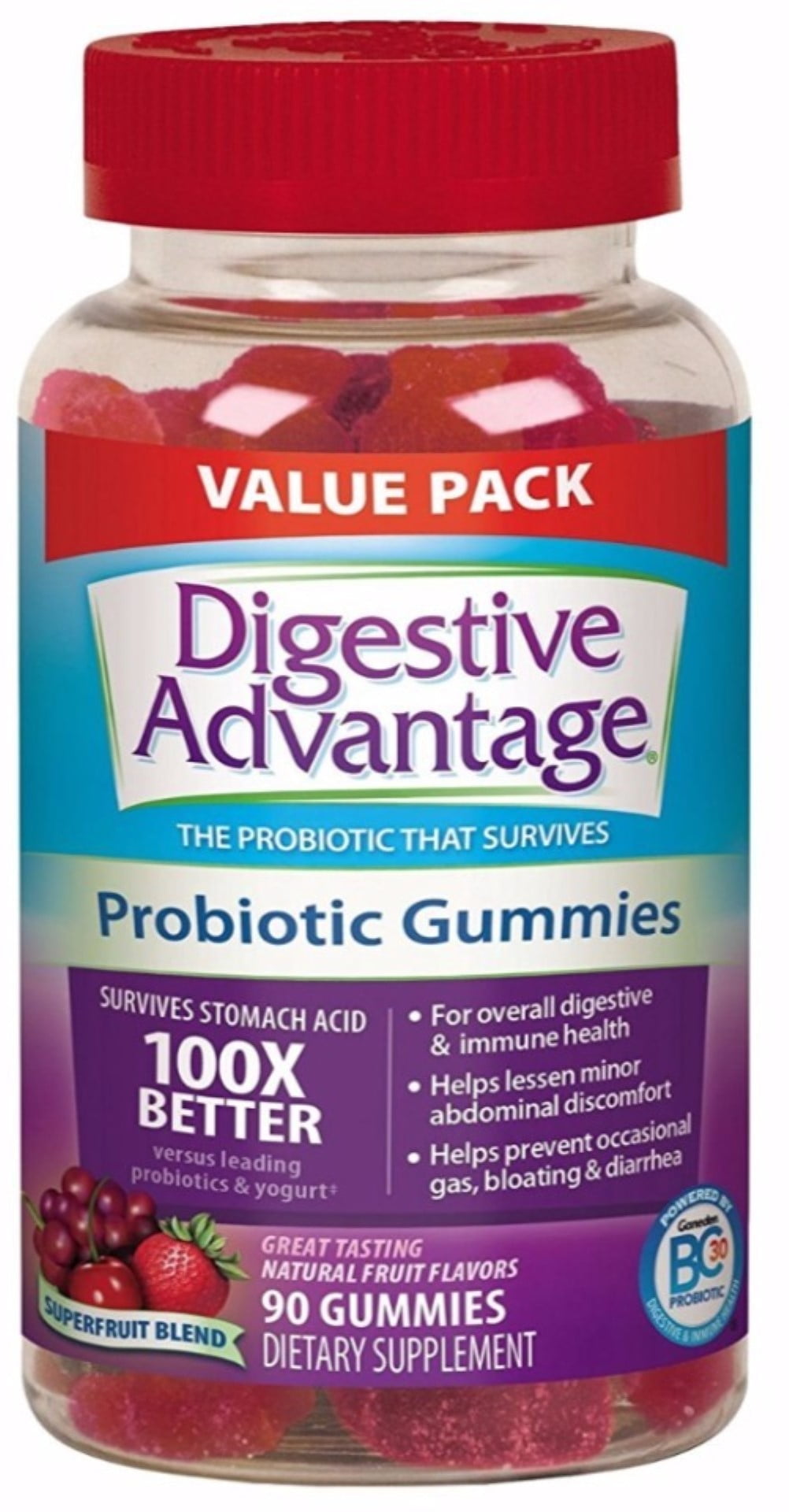 4 Pack Digestive Advantage Superfruit Blend Probiotic Gummies 90 ea