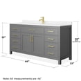 thumbnail image 5 of Wyndham Collection Beckett 66" Wood Single Bathroom Vanity in Dark Gray/Gold, 5 of 6