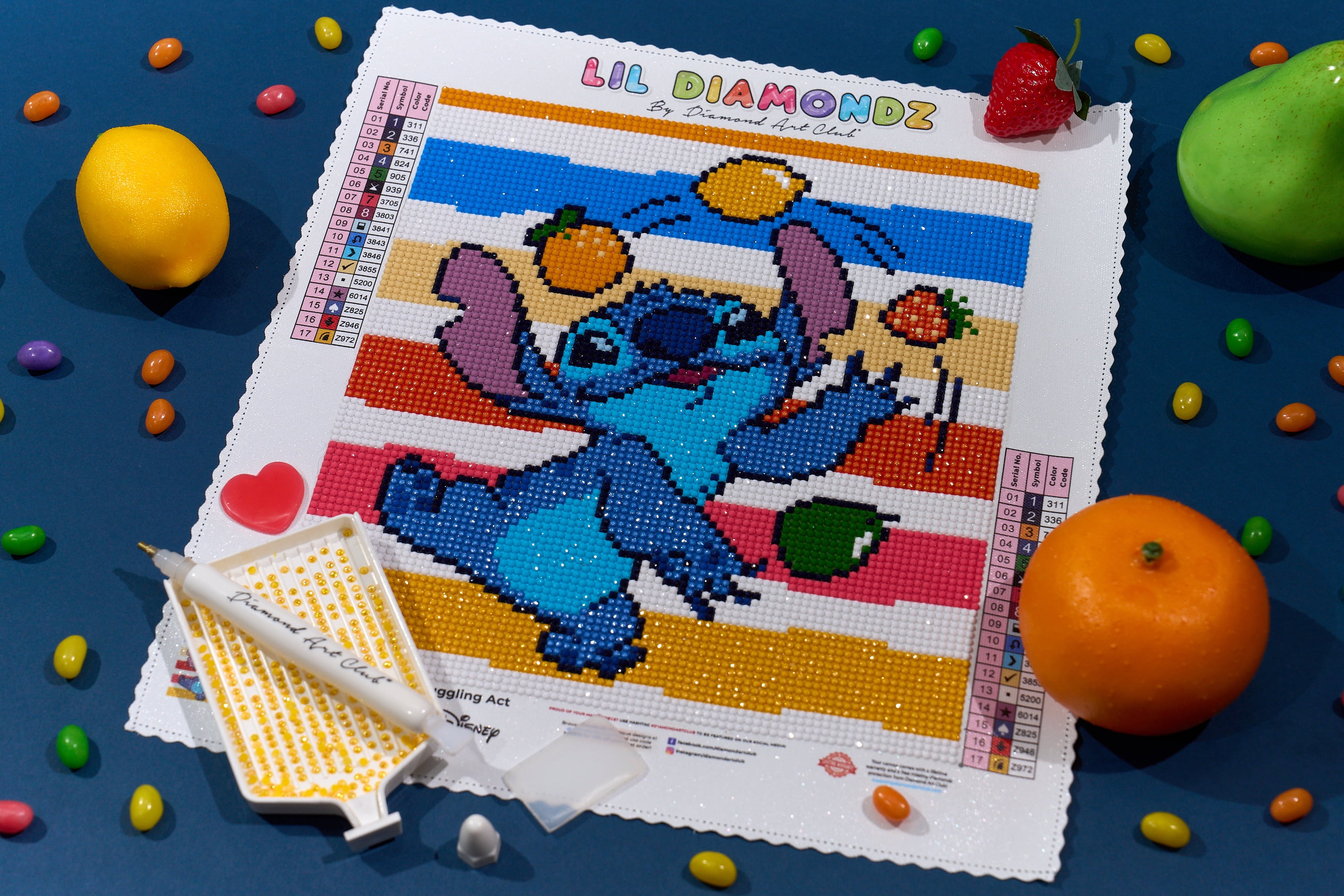 DIAMOND ART CLUB® Stitch's Juggling Act Diamond Painting Kit, Fun DIY Crafts for Adults, Round Diamond Art Canvas, 9" x 10" (22.8 cm x 25 cm)