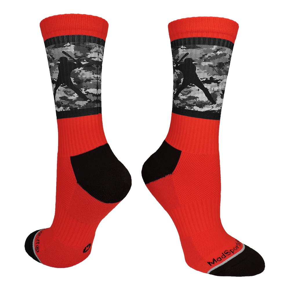MadSportsStuff Baseball Socks with Player on Camo Background Crew