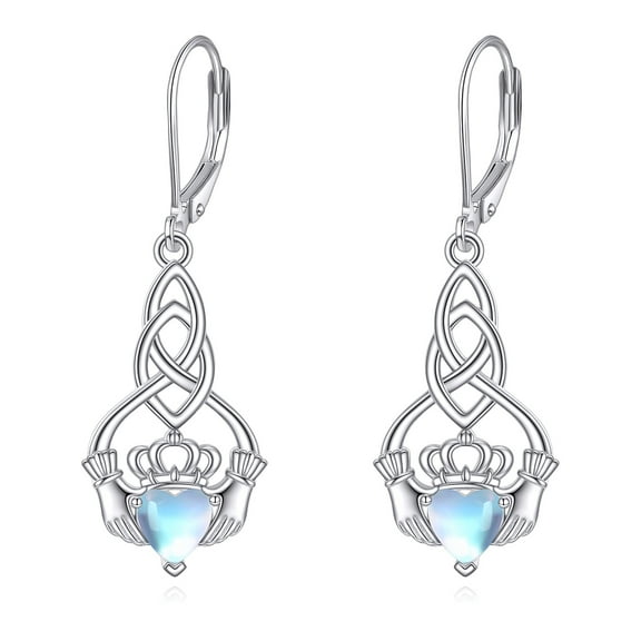 Claddagh Earrings 925 Sterling Silver Irish Earrings Celtic Knot Jewelry Moonstone Gifts for Women