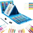 thumbnail image 3 of Kids Art Supplies,Adults Art Set with Double Sided Trifold Easel,208Pcs Art Crafts Set,Includes Sketch Pads,Oil Pastels, Colored Pencils(Blue), 3 of 6