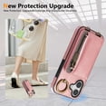 thumbnail image 4 of Wallet Case for iPhone 16, with Wrist Strap 360 Rotating Finger Ring Flip Zipper PU Leather Stand Card Slots Shockproof Drop Protective Phone Cover Girls Women Magnetic Buckle, Pink, 4 of 8
