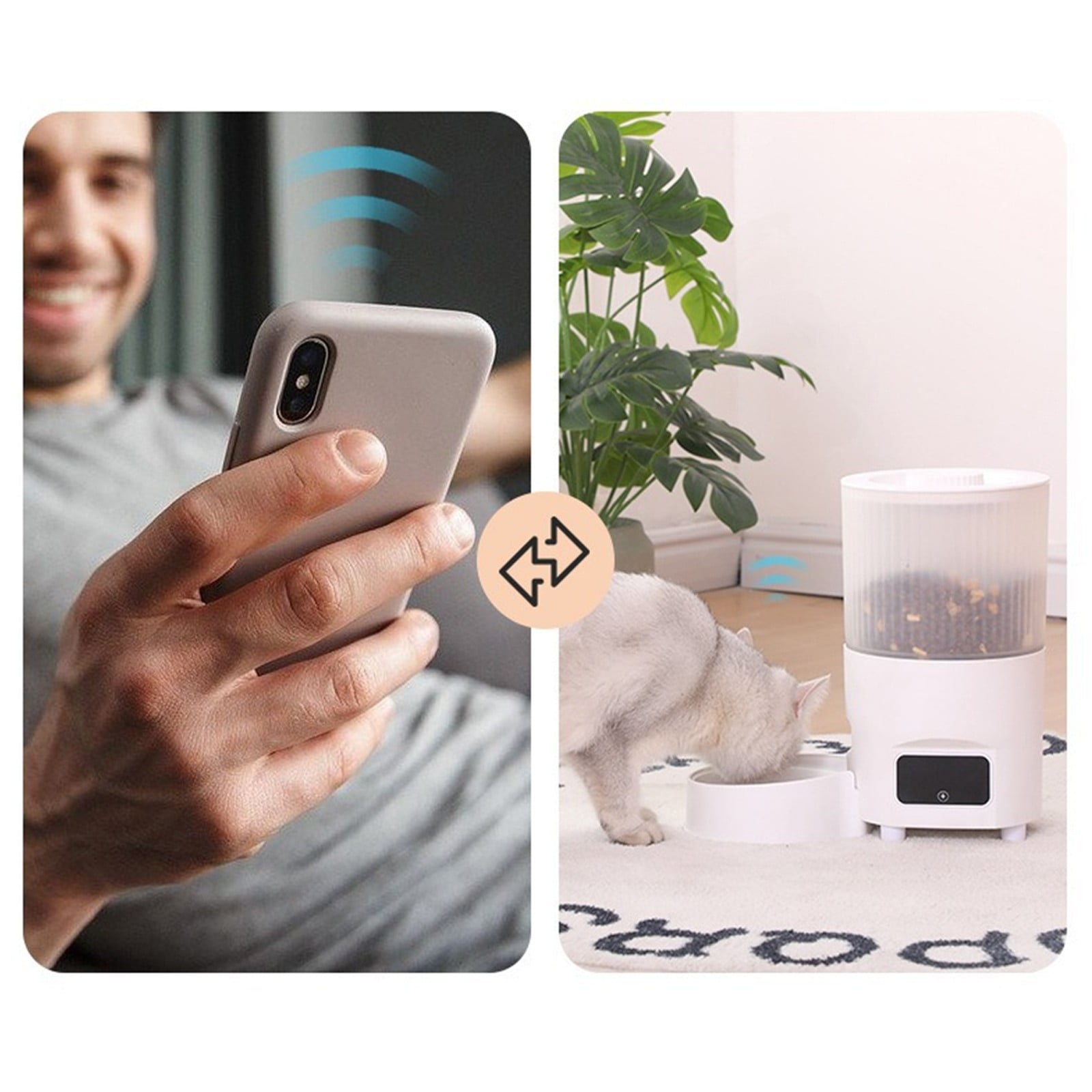 Smart WiFi Automatic Cat Feeder,Programmable Timed Dry Food Dispenser,1-4 Meals Per Day, Portion Control,App Controlled for Remote Feeding,Backup Battery，Plain
