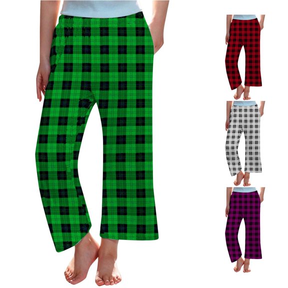 XAOFW Christmas Girls Pajama Pants Elastic Waistband Plaid Print Wide Leg Sleepwear Trousers Toddler Kids Winter Everyday Wear Comfortable Bottoms