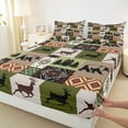 thumbnail image 3 of jejeloiu Jungle Bear Deer Queen Sheet Sets,Vintage Bohemian Pattern Flat Sheet,Green Brown Queen Fitted Sheet For Girls Kids,Super Cozy Room Decor,4-Piece, 3 of 7