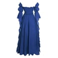 thumbnail image 4 of Renaissance Princess Maxi Gown, Off Shoulder Puff Sleeve Renaissance Ball Gown, Ruffled Chiffon Vintage Medieval Princess Cosplay Maxi Dress for Halloween Wedding Party, Blue L, 4 of 9