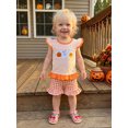 thumbnail image 3 of RUINIXCW Toddler Baby Girl Halloween Outfit Infant Baby Girls Summer Fall Clothes Pumpkin Ghost Embroidery Flying Sleeve T Shirt Tops and Plaid Shorts 2Pcs Set, 3 of 9
