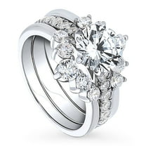 BERRICLE Sterling Silver 5-Stone Wedding Engagement Rings 2 Carat Cubic Zirconia CZ Solitaire Ring Set for Women, Rhodium Plated Size 9.5