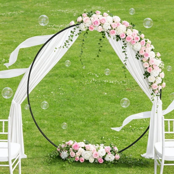 7.2FT Round Metal Wedding Arch Backdrop Stand, Stable Extended Base with 2 Water Bags, Balloon Frame for Wedding Ceremony Boho Garden Photo Booth, Rustic Outdoor Decor for Birthday Baby Shower