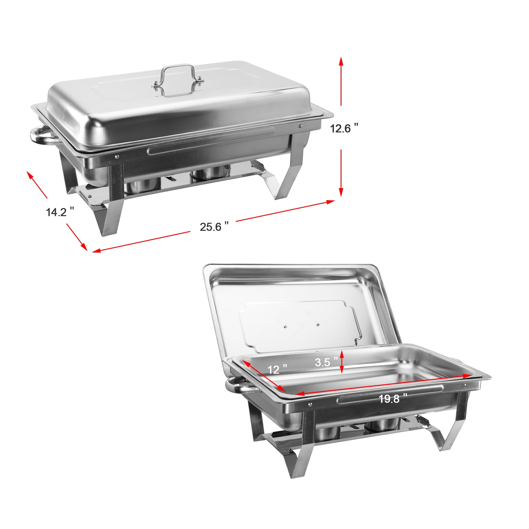 Wilprep 8 Pack 9L/9.5Q Chafing Dish Sets Chafer Stainless Steel Pans Food Warmer Foldable