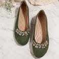 thumbnail image 4 of KIJBLAE Women's Pearl Rhinestone Decor Closed Toe Flats, Solid Slip On Comfortable Daily Casual Flat Shoes Green 38, 4 of 8