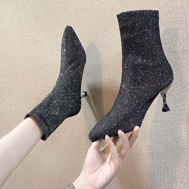 2021 nuevos zapatos de mujer de tacón alto de otoño e invierno, botas de tacón de aguja con punta estrecha, calcetines finos elásticos negros, botas Marti, botas Sexy38 Gao Jinjia LED