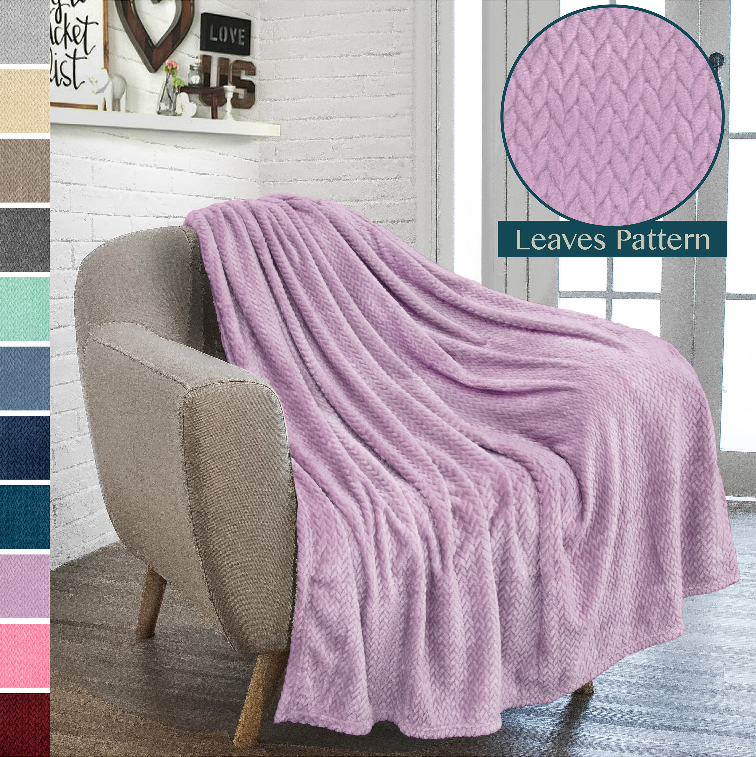 PAVILIA Luxury Flannel Fleece Blanket Throw Lavender