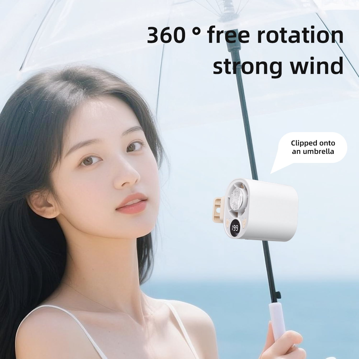 Wiher Small Clip on Fan, Semiconductor Smart Cooling, Portable Rechargeable Clip Fan with LCD Display, 1800mAh 5W USB Desk Fan for Home, Travel, Office, Car, White