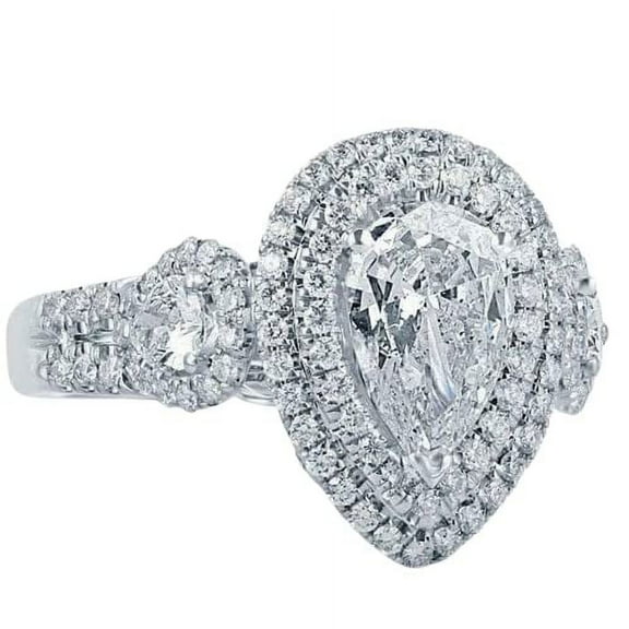 HeartsAndYou 2.07ct Pear Moissanite Engagement Ring for Women Round Accent Dual Halo 18k White Gold over Silver