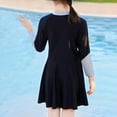 thumbnail image 4 of Odeerbi 2-8 Years Toddler Girls Long Sleeve Rash Guard Swimsuits Summer Beach One Piece Athletic Training Swimdress Surfing Swim Dress Solid Color Patchwork Half Zipper Swim Skirt, 4 of 5