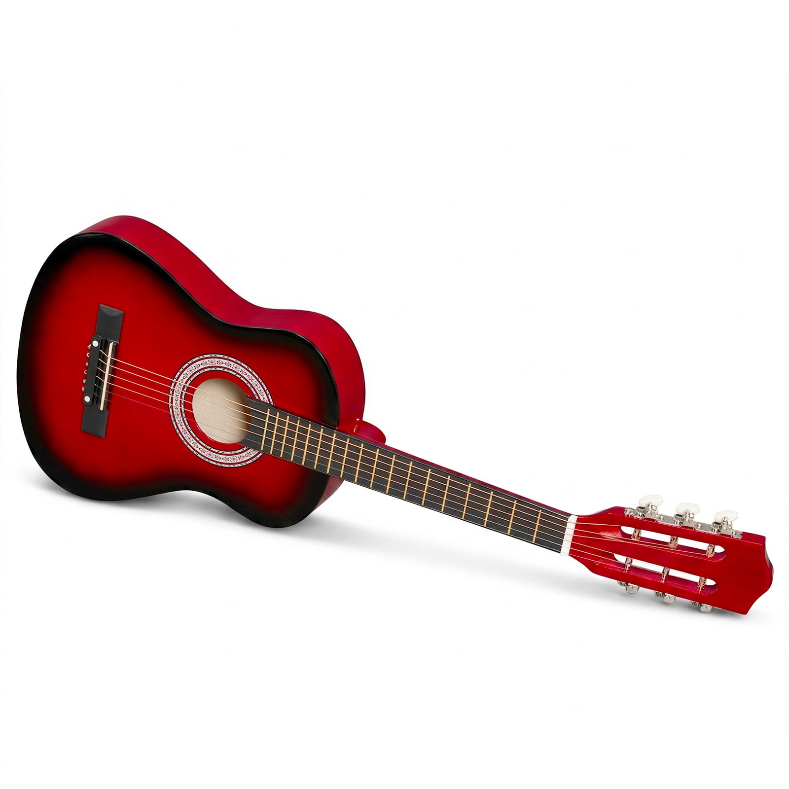 Turn red 30-inch Round Acoustic Guitar with Picks, Strings, Capo, Case, Tuner, and Strap