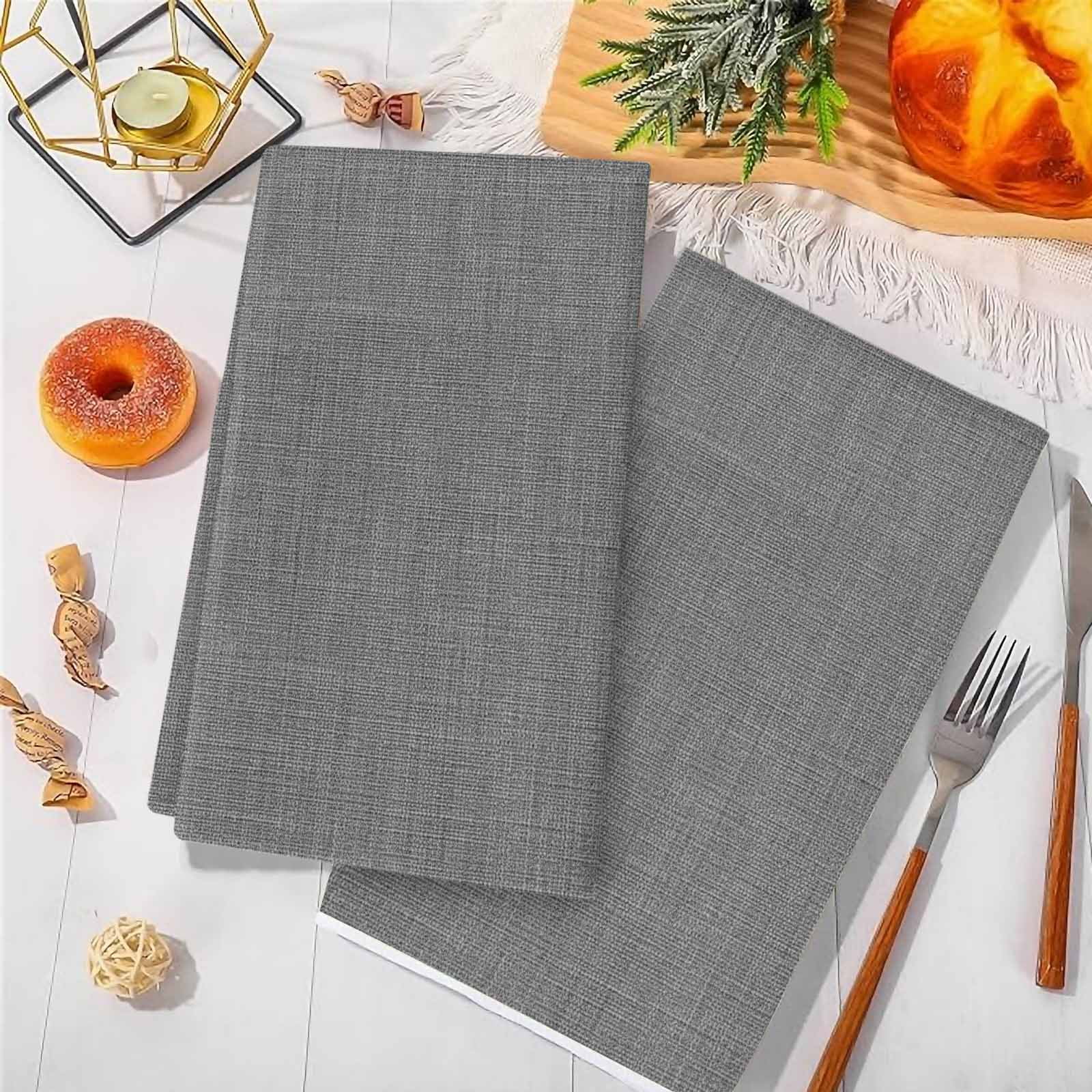 Dark Gray Kitchen Towels Set of 3, Farmhouse Burlap Solid Grey Color Modern Linen Texture Soft Microfiber Dish Towels, Absorbent Washable Dishcloths for Kitchen Cleaning, Drying Dishes, 18x28 Inches